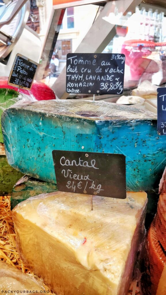 French cheeses at a farmers market in Aix